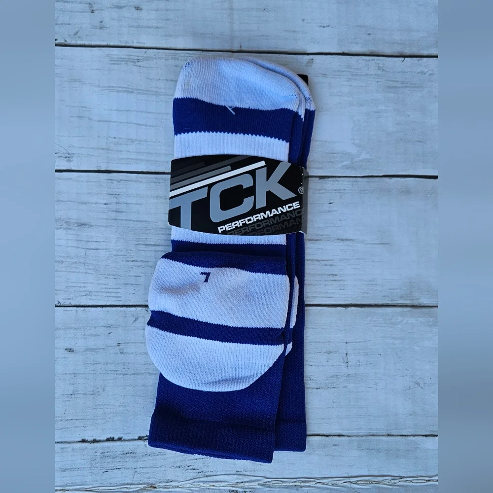 TCK Performance Royal Blue White Striped Sports Socks Mens Large Basketball NEW‎